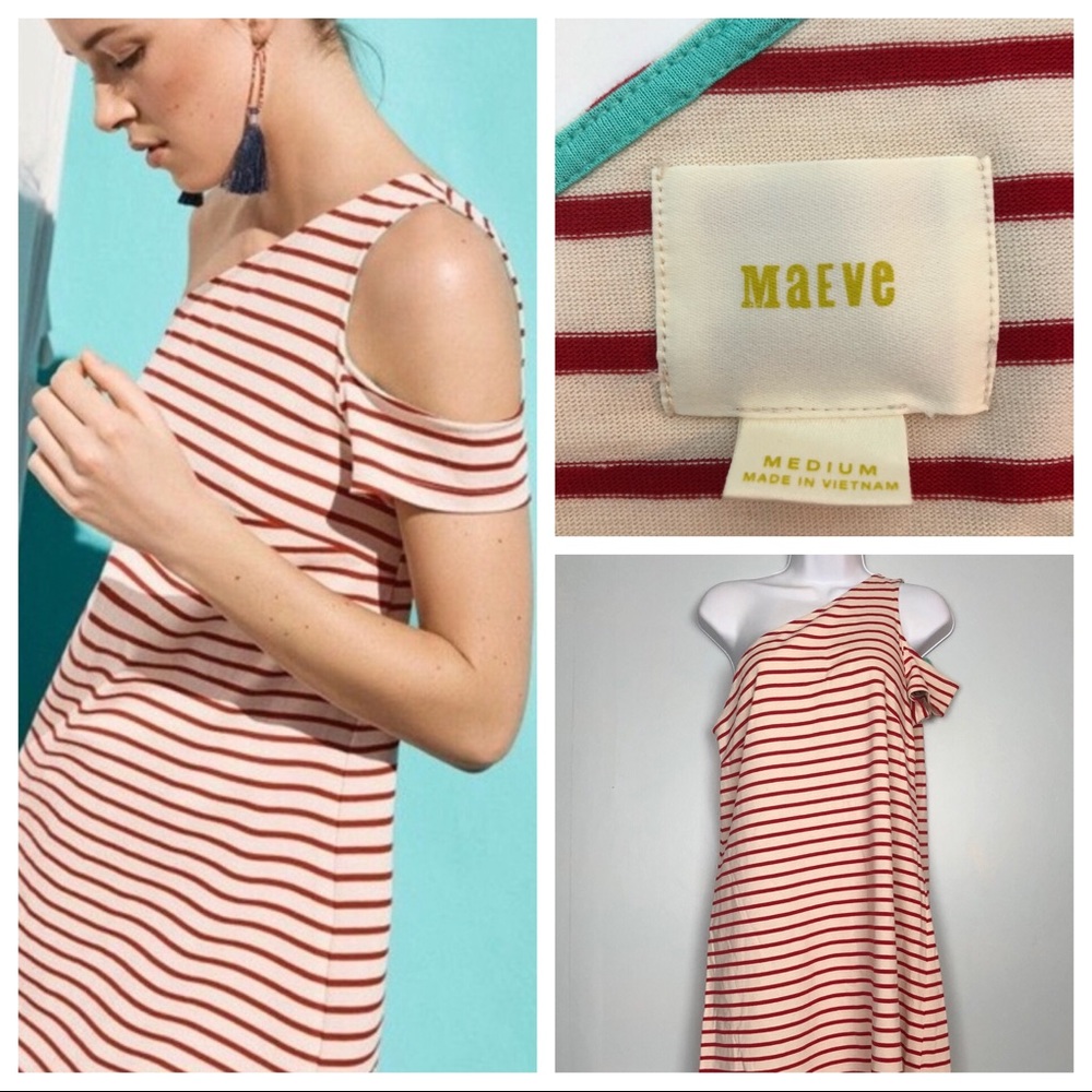 Maeve Marketa striped one shoulder cotton dress-M